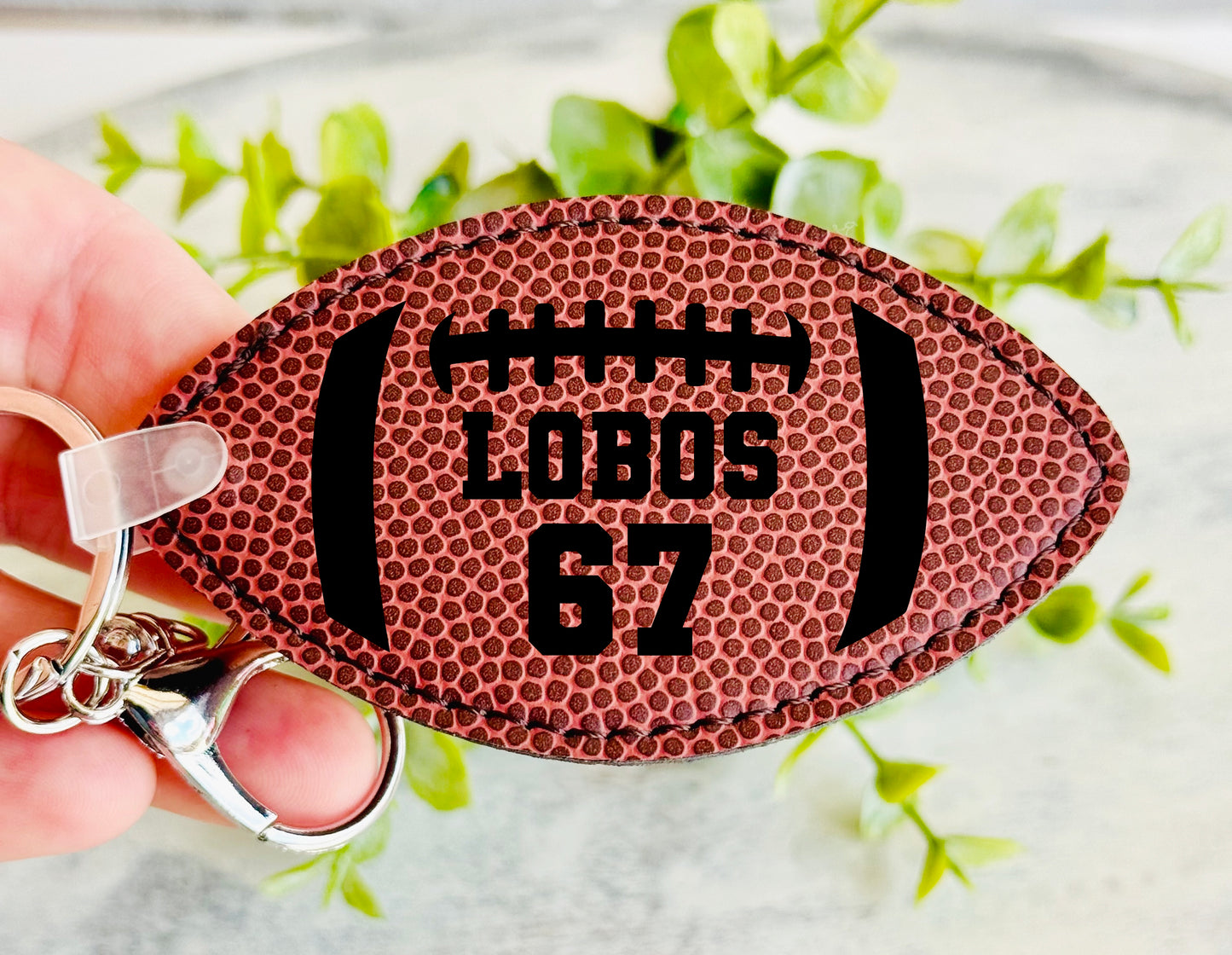 Personalized Football Leatherette Keychain