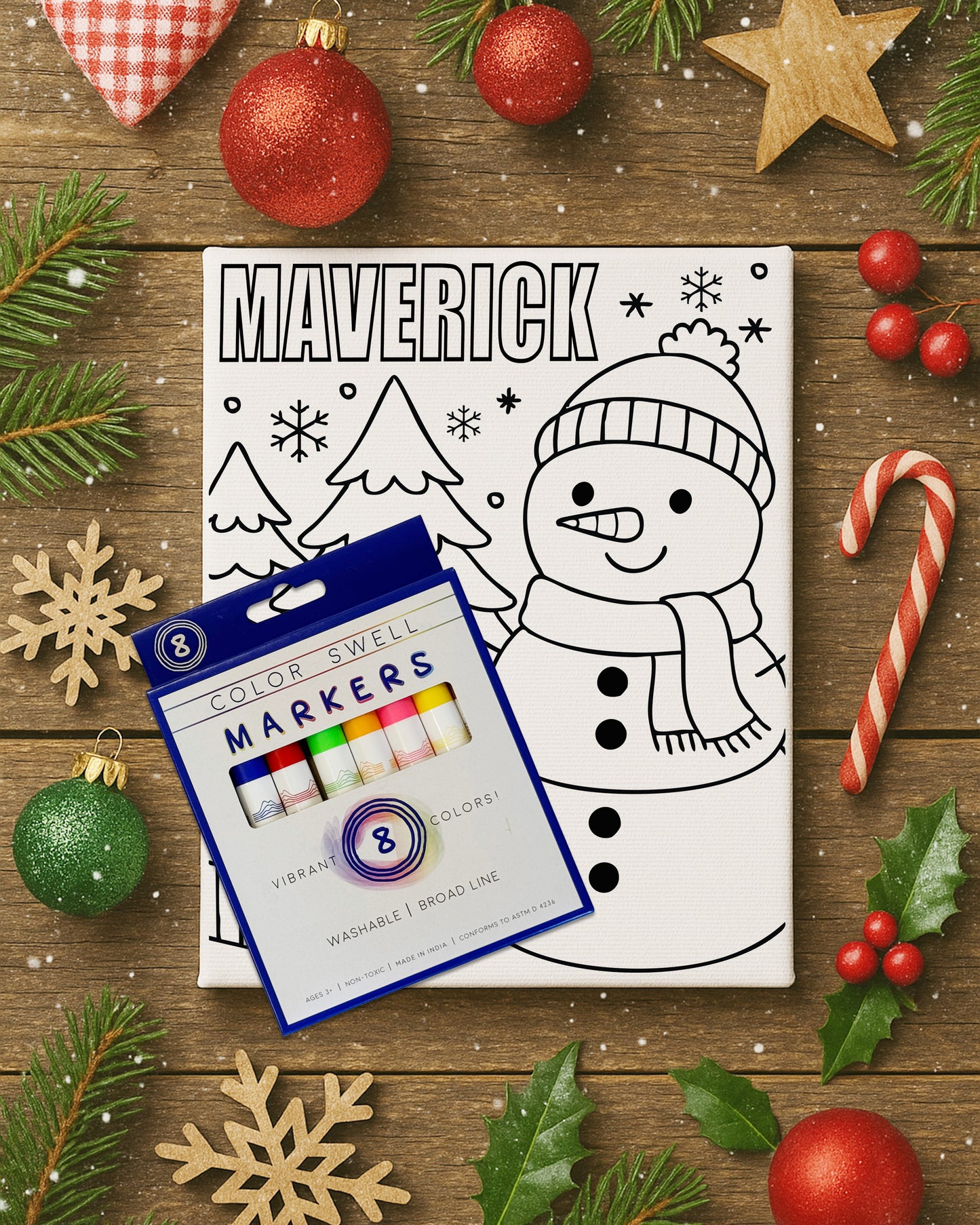 Snowman Color-Me Christmas Canvas