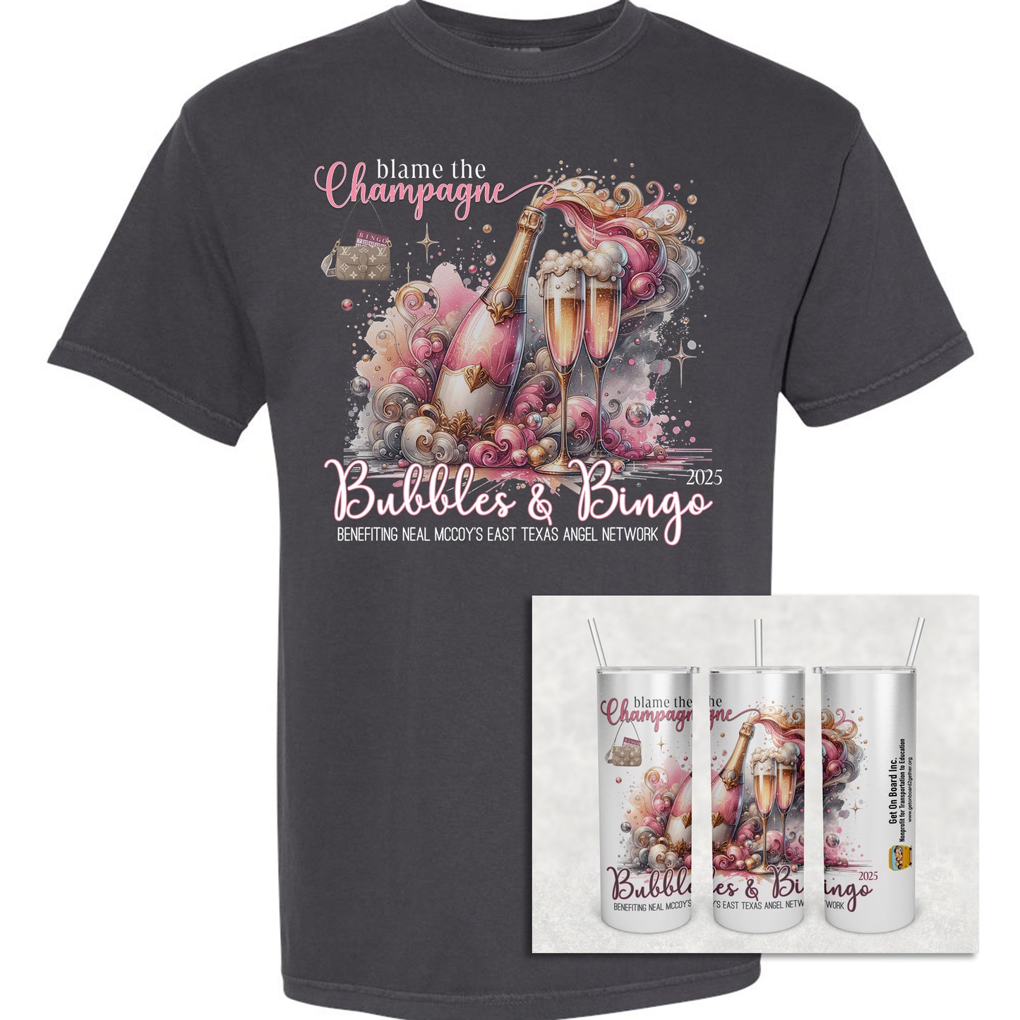 ETAN 2025 Bubbles & Bingo T-Shirt & 20 ounce Tumbler Combo