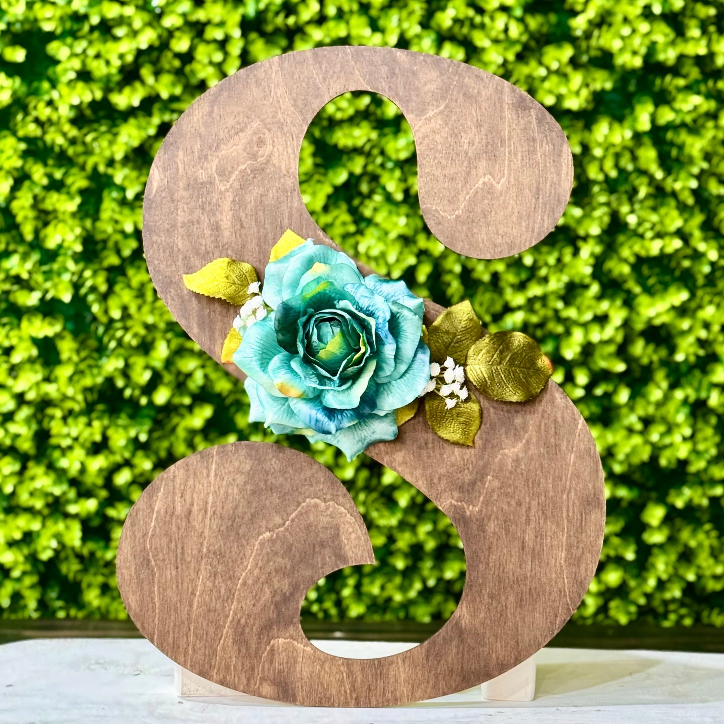 Stained Wood Letter with Floral Accent – Personalized Initial
