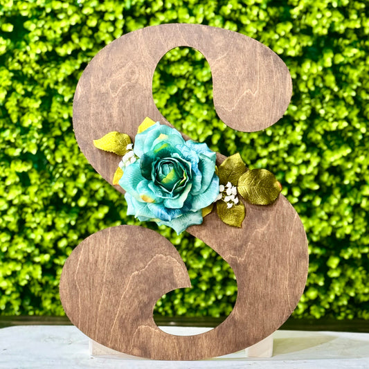Stained Wood Letter with Floral Accent – Personalized Initial