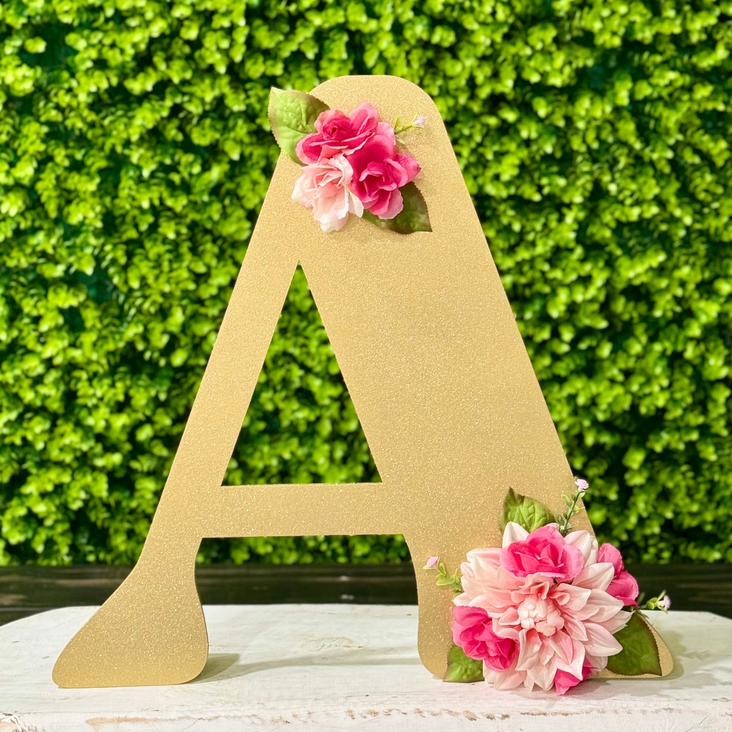 Gold Glitter Letter with Floral Accent – Personalized Initial