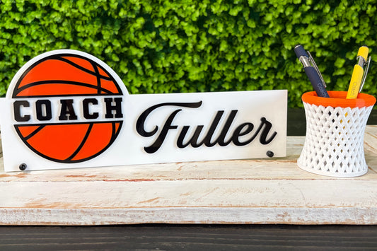 Basketball Coach Desk Nameplate – Custom Acrylic Desk Plate