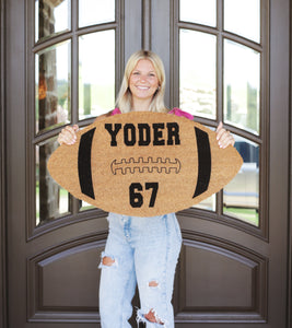 Personalized Football Shaped Coir Doormat