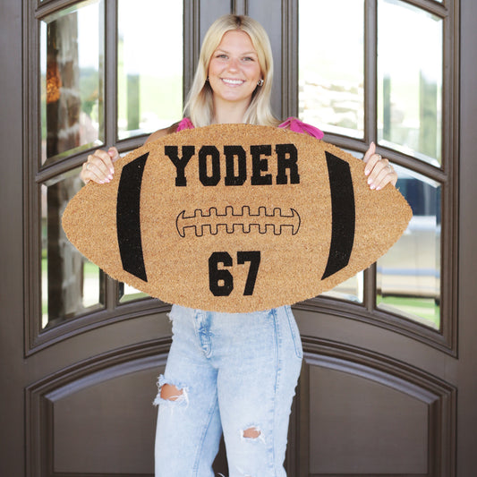 Personalized Football Shaped Coir Doormat