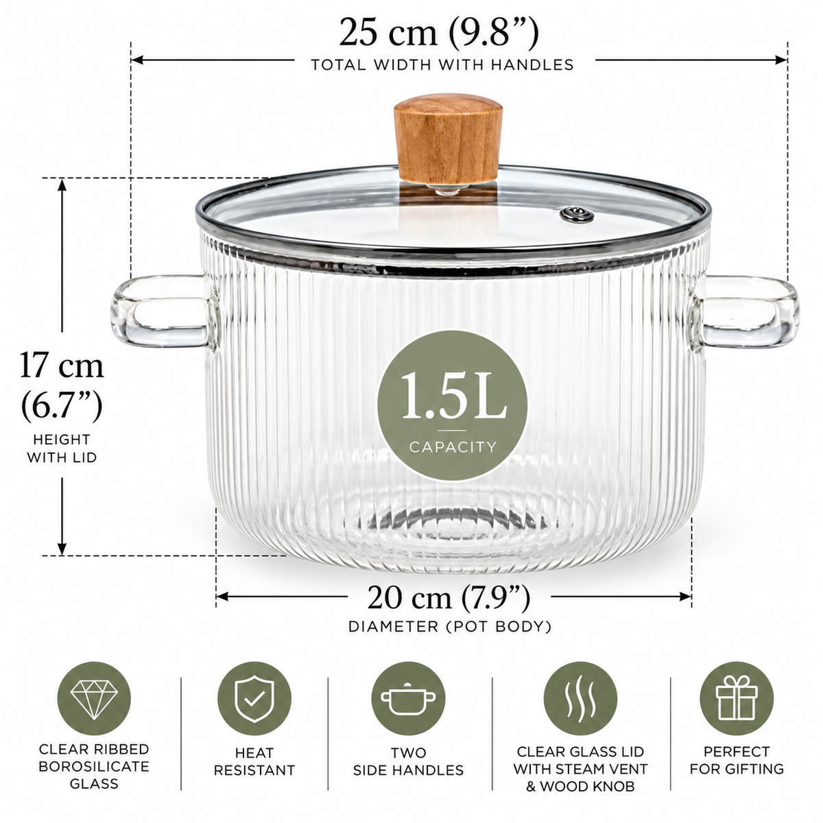 1.5L Ribbed Glass Simmer Pot