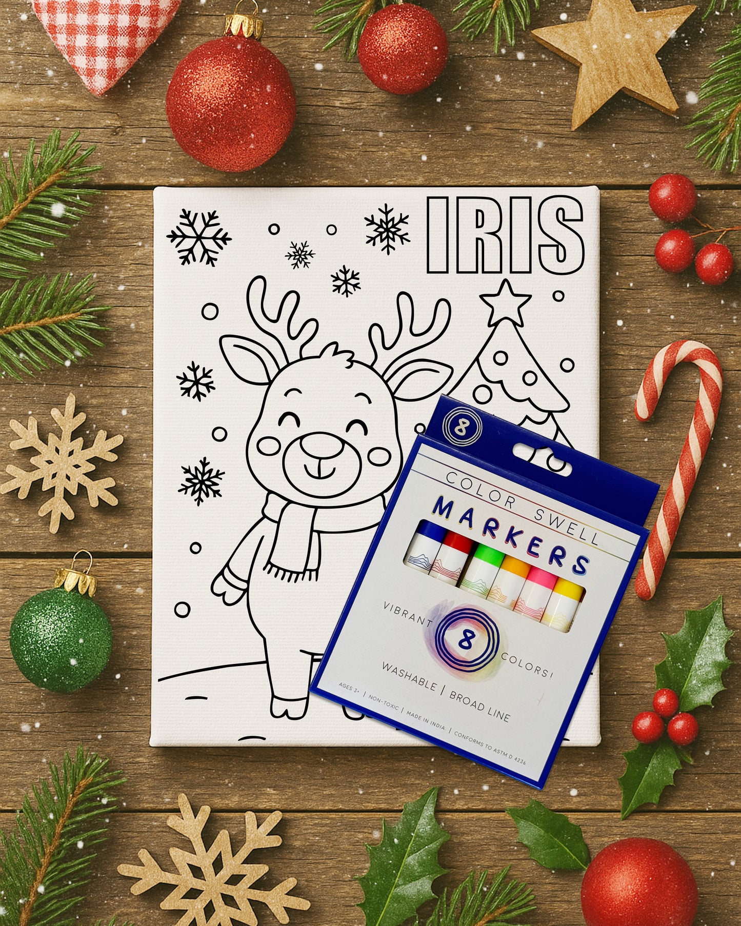 Reindeer Color-Me Christmas Canvas