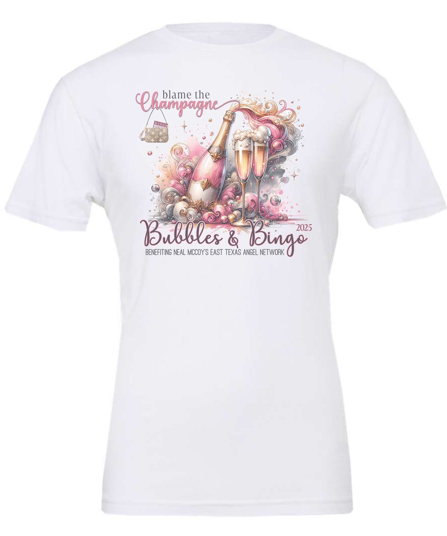 ETAN 2025 Bubbles & Bingo Fundraiser White T-Shirt