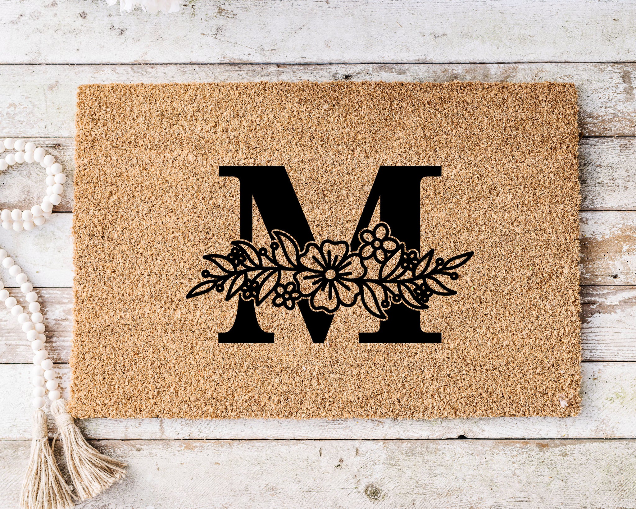 Personalized Floral Monogram Letter Doormat