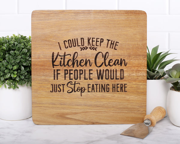 9x9 Acacia Wood Kitchen Quote Cutting Board