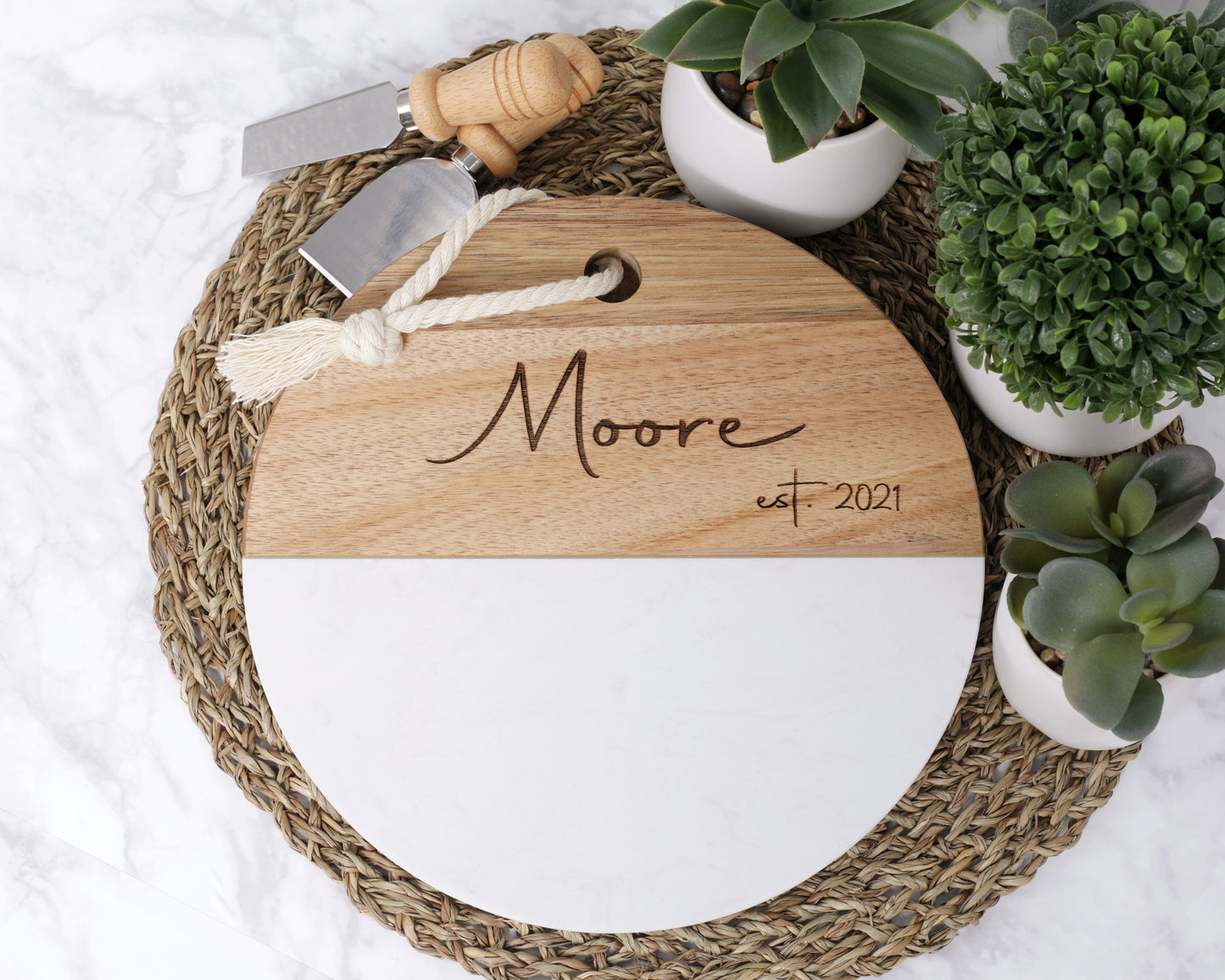 Custom Marble Acacia Round Cutting Board