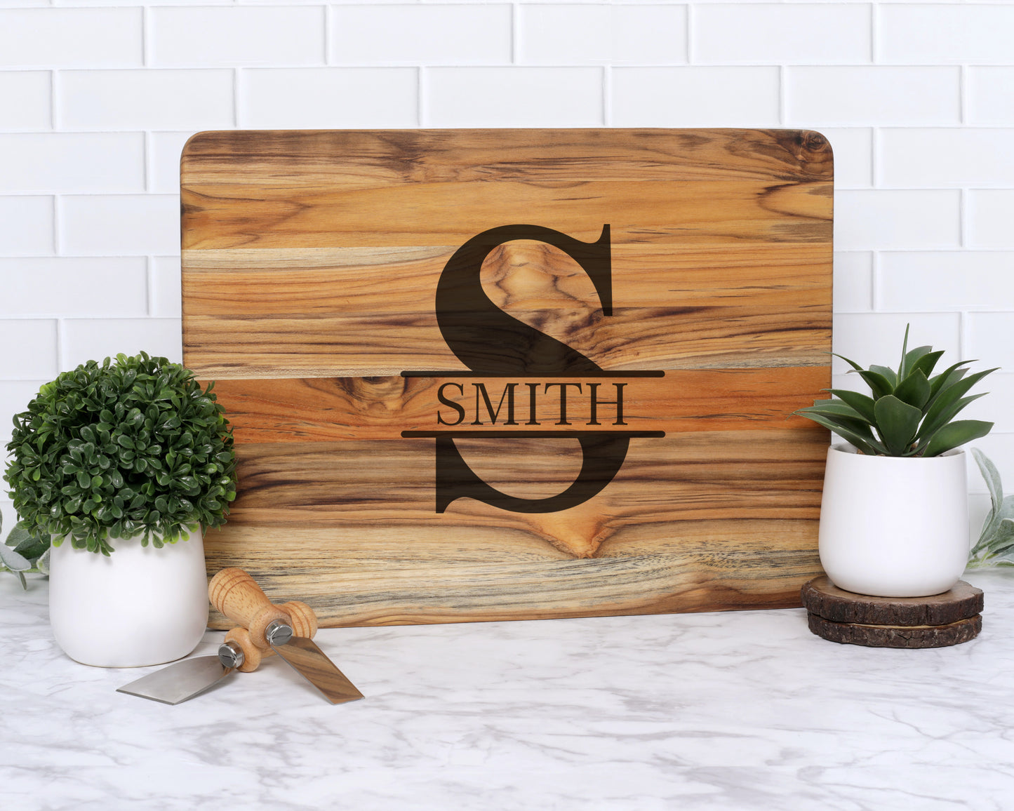 Custom Laser Engraved Teak Cutting Board with Juice Groove